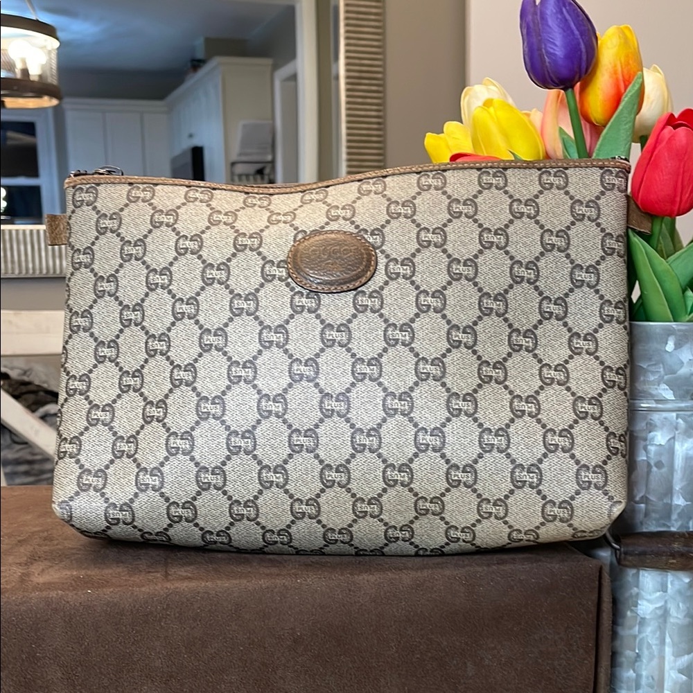 Gucci Plus Beige and Brown Monogram Clutch/Pouch